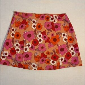 Urban Outfitters Floral Mini Skirt - Pink and Orange lined linen blend